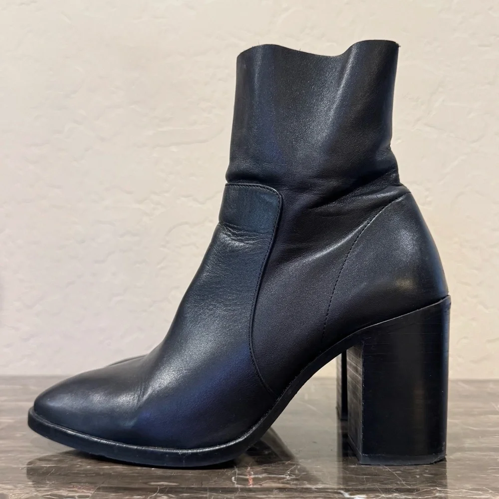 Topshop Black Leather Heeled Ankle Boots - Picture 1 of 12